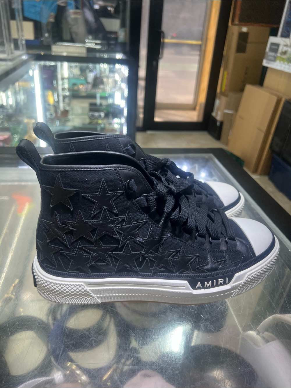 AMIRI Black Canvas Star-Embossed High-Tops with White Toe
